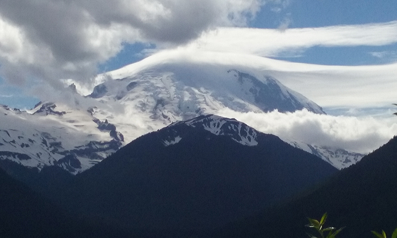 Snowy mountain views.