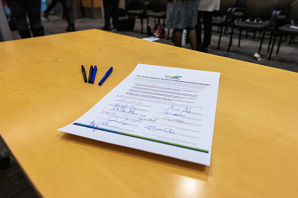 Printed copy of the Port of Seattle's Port Allies Against Human Trafficking (PAAHT) pledge