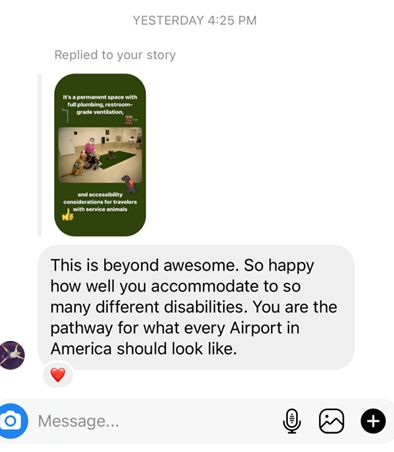Instagram text that praises SEA's accessibility and says we're the pathway for every airport in America.