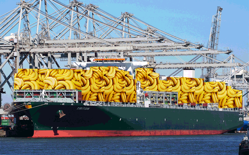 Ship carrying lots of bananas.
