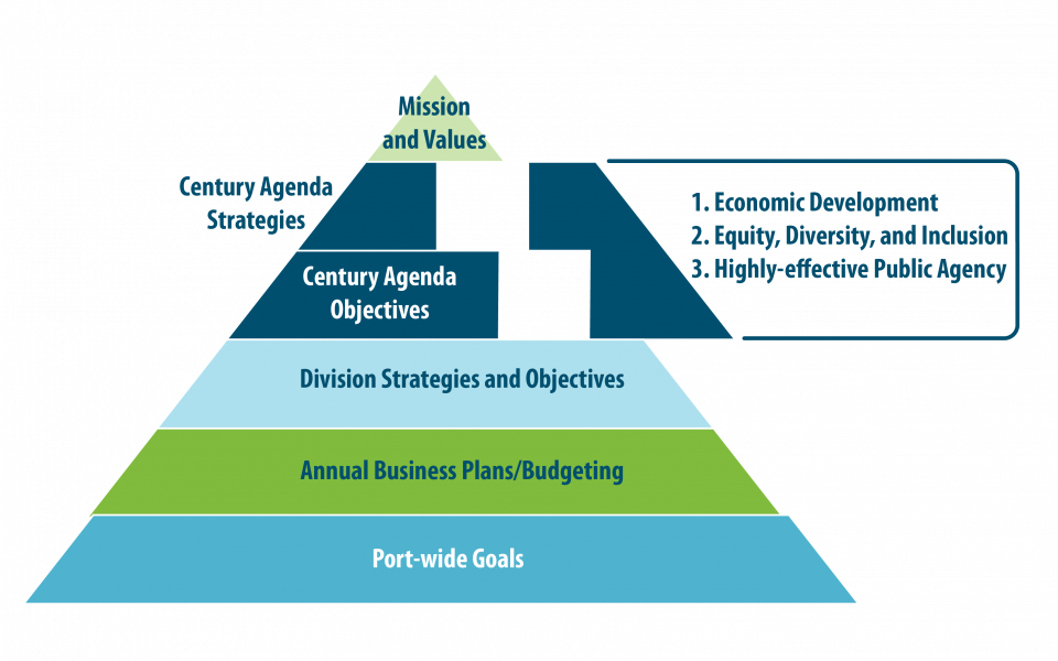 Pyramid diagram of the components of the Century Agenda.