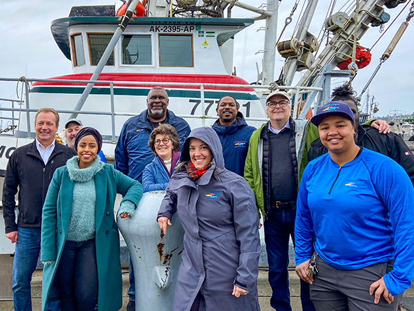 Executive Director Metruck, Commissioner Mohamed, and Fishermen's Terminal Staff pose at the Blessing of the Fleet. 