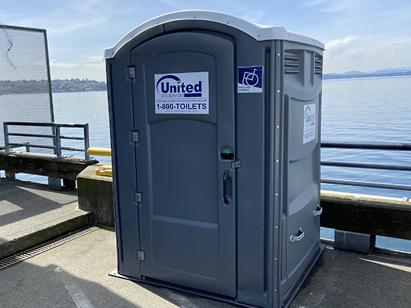 Portable restroom at Pier 66 specifically for truck drivers.