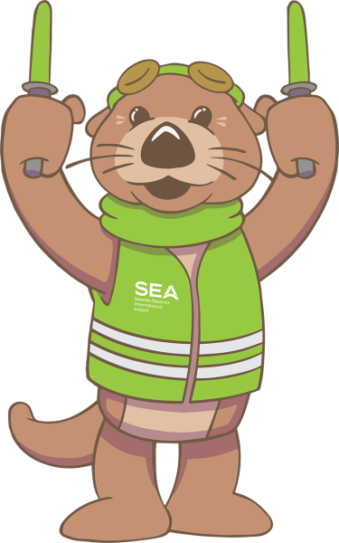 Illustration of Jett standing upright, wearing goggles and a green vest and scarf, holding two green guidance wands raised overhead.