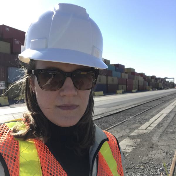 Jennifer Ivens in construction gear.