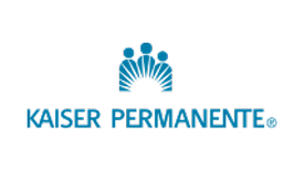 Blue Kaiser Permanente logo with three stylized figures above a rising sun.