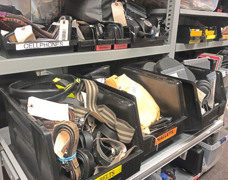 Lost and found shelves at Sea-Tac Airport.