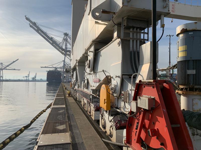 Water-level view of maritime cargo.