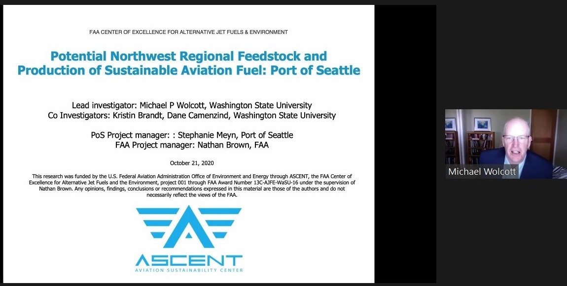 Presentation slide titled 'Potential Northwest Regional Feedstock and Production of Sustainable Aviation Fuel
