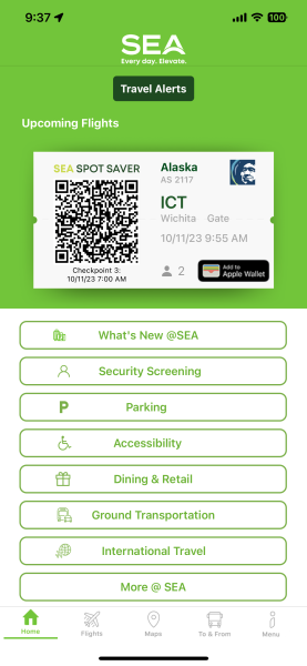See upcoming flights and use SEA Spot Saver.