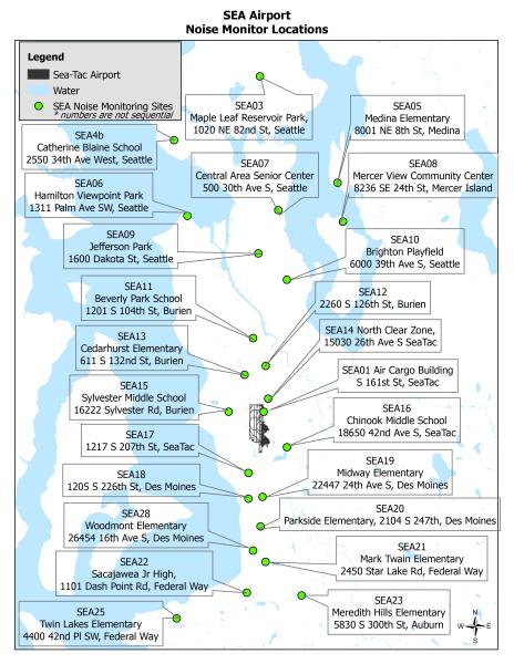 Map of SEA Noise Monitor Locations.