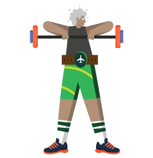 Illustration of bodybuilder lifting barbell and wearing a weightlifting belt.