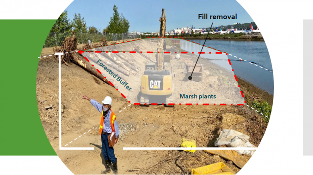 Infographic showing excavation of a riverbank. 