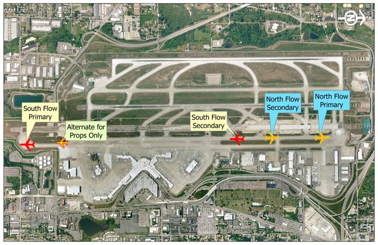 Aereial map of SEA Airport showing five engine run-up locations.