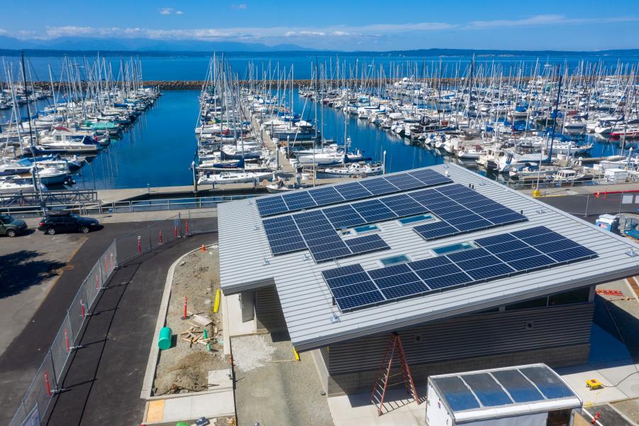 Solar panels at Shilshole Bay Marina.