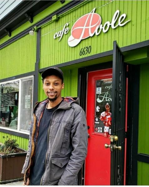 Solomon Dubie in front of Cafe Avole.