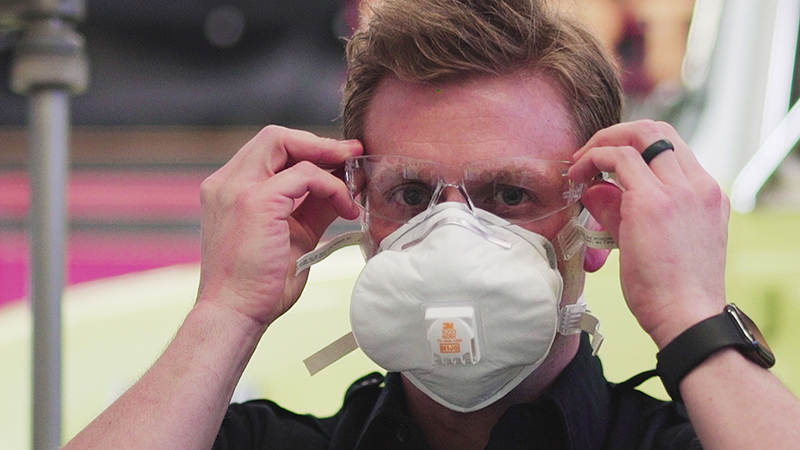 Fire Department PPE: Facemask and protective eyewear.