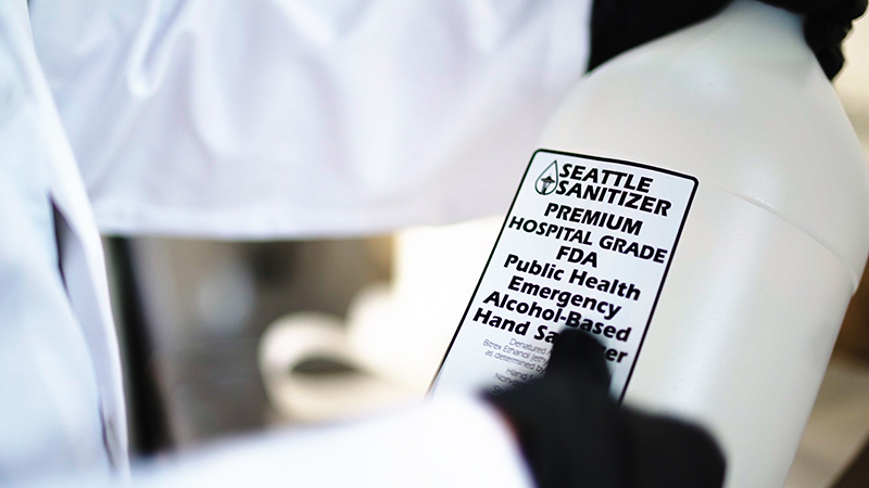 Seattle Sanitizer premium hospital grade hand sanitizer jug.