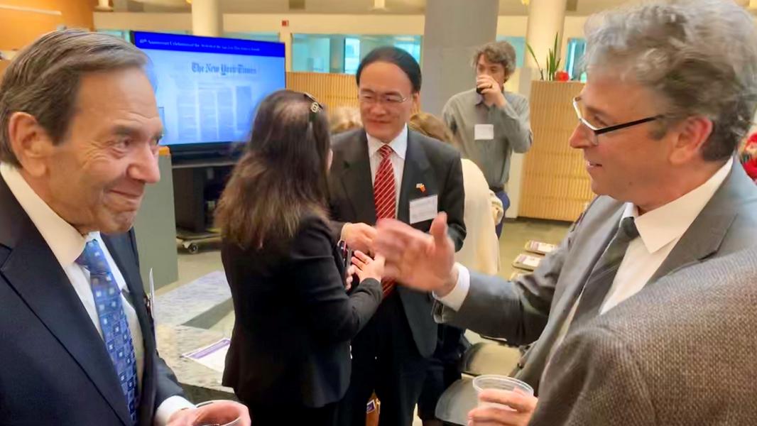 Stan Barer and Commissioner Felleman chat at the 40th anniversary event of the opening of trade with China, Port of Seattle.
