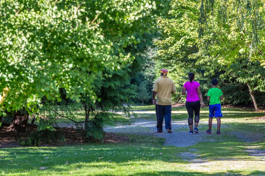 Family walking in the park.