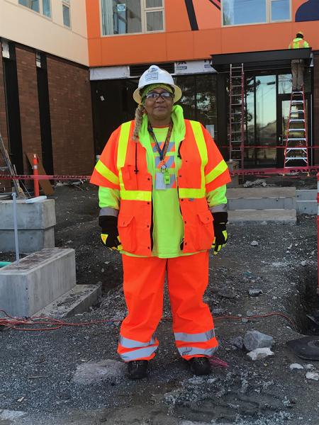 Tamara Harris in construction gear.