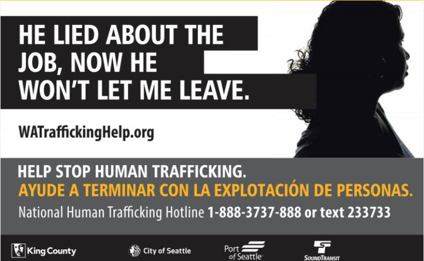 Advertisment for survivors of human trafficking.