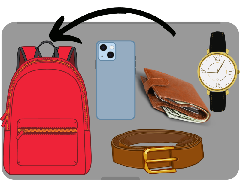 Empty your pockets and remove personal items such as phones, wallets, keys, and belts