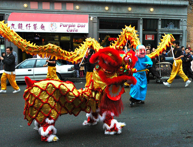 Dragon dancers in Seattle's ID.