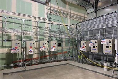 A control room with various machines.