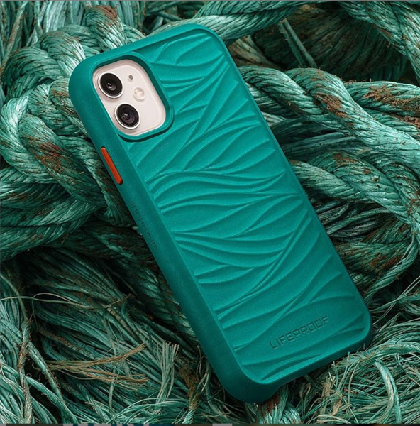 A green phone case with a rippled texture.