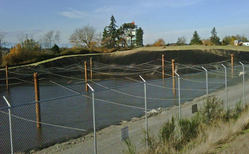 Pond with netting.
