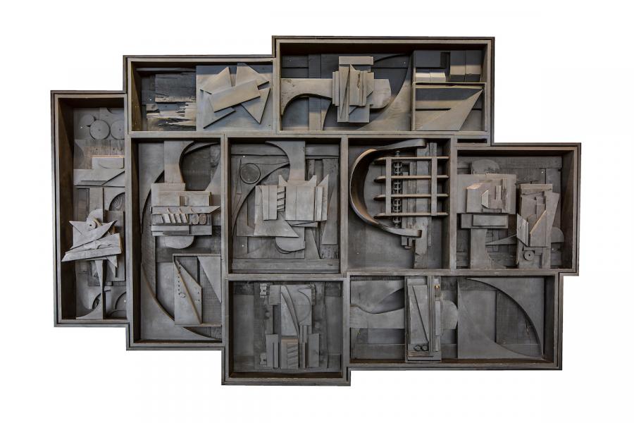 Louise Nevelson art with wooden boxes.