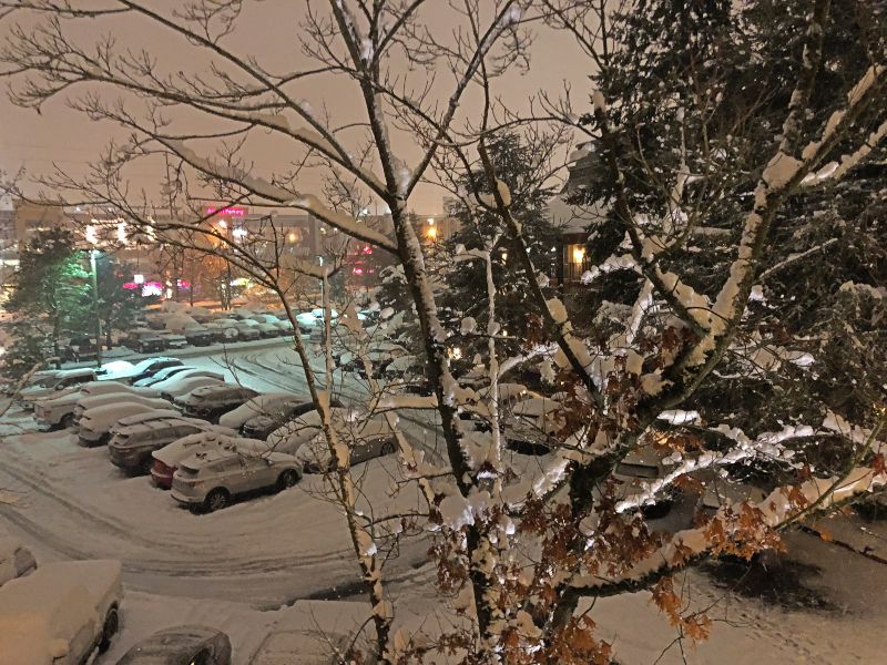 SEA Parking lot covered with snow.