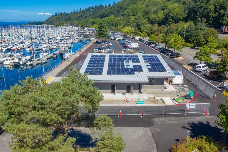 Solar panels on the roof of a building.