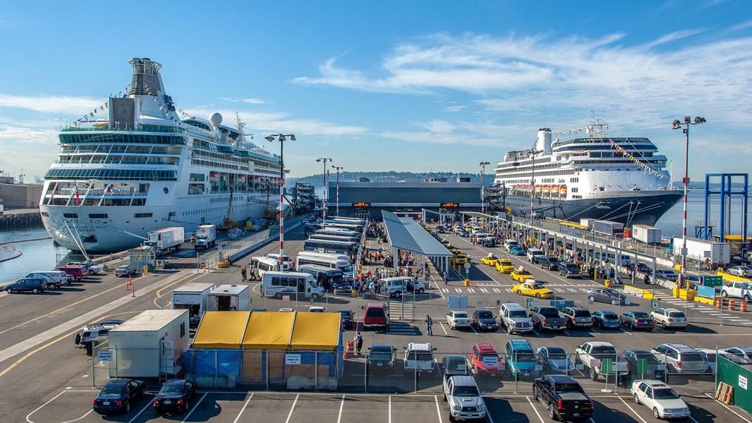Two cruise ship docked at terminal 91.
