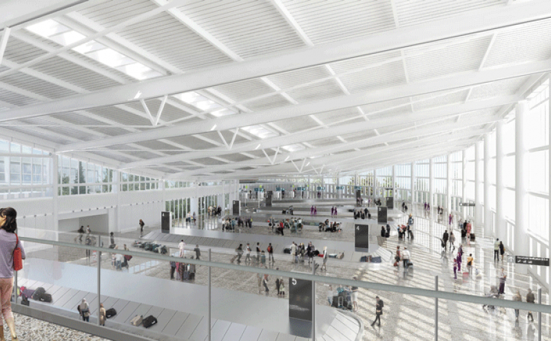 Artist Rendering of interior space of the North Satellite project at Sea-Tac Airport, Seattle, WA.