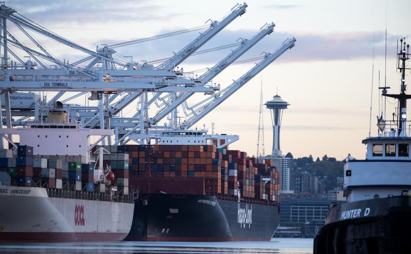 Seattle Port and massive cranes on Harbor Island.