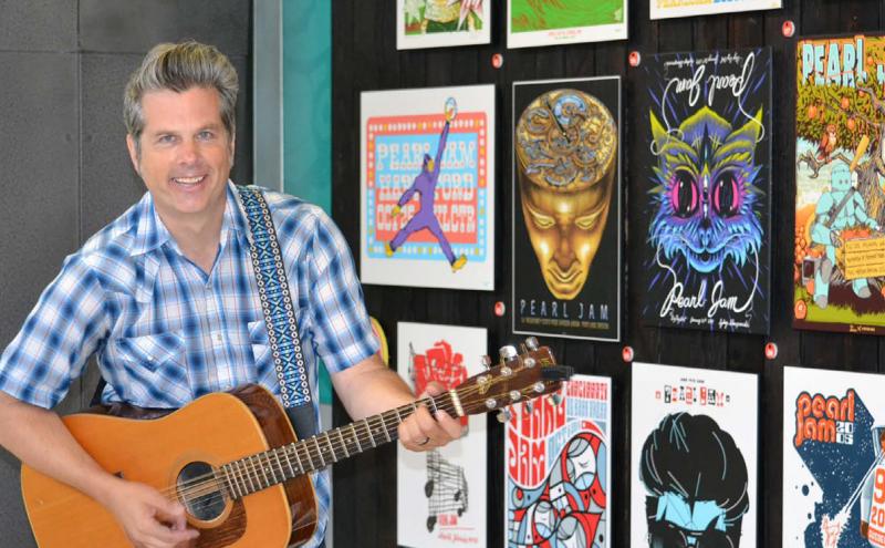 Mark Pickerel with Pearl Jam Exhibit at Sea-Tac Airport