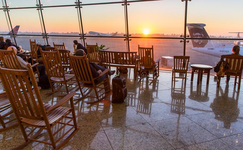 Looking out at the sunset from Sea-Tac Airport's Central Terminal
