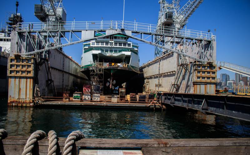 Vigor Industrial with ferry boat in drydock.