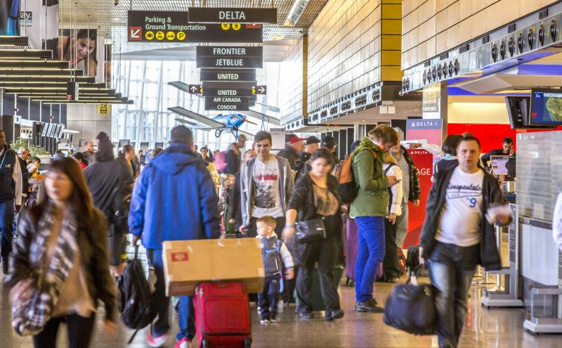 Busy Sea-Tac Airport terminal.