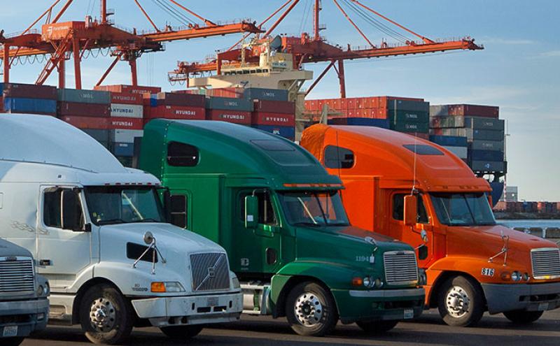 Eco friendly trucks at Port of Seattle.