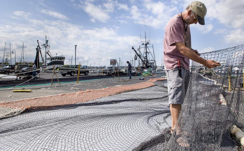 Mending nets at Fishermen's Terminal