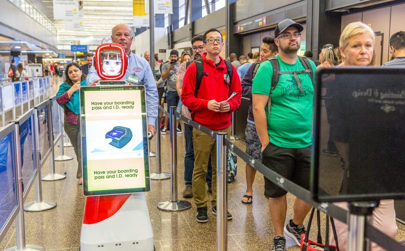 Passenger service robot at Sea-Tac airport.