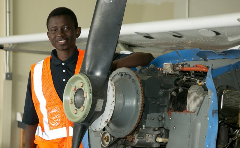 Young man works in aviation industry. Seattle, WA May 25, 2019