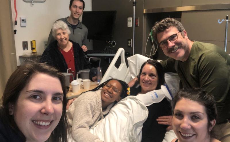 Winkle family gathers in the hospital.