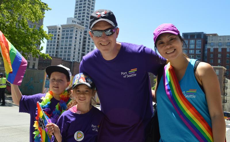 Port of Seattle employee and family participate in Gay Pride.