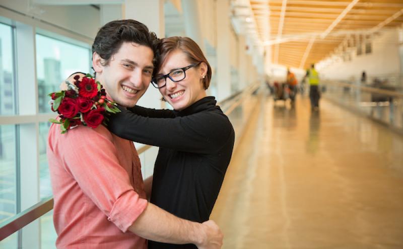 Couple embraces at SEA. The couple were participants in the SEA Visitor Pass program that lauched Dec. 16, 2019