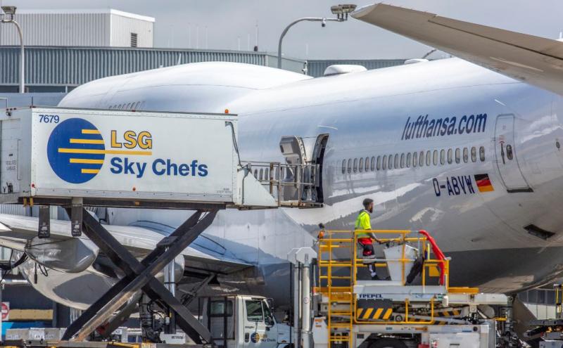Airline catering company loads a plane at SEA Airport.