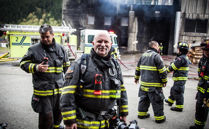 Firefighters in uniform.